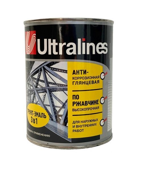 Грунт эмаль по ржавчине 3в1 коричневая 0,8кг глянец Ultra Lines Радуга