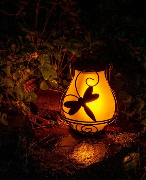 Светильник садовый 16см солненчная батарея стекло/металл 658-Н Стрекоза крюк д/подвеш. Чудесный Сад