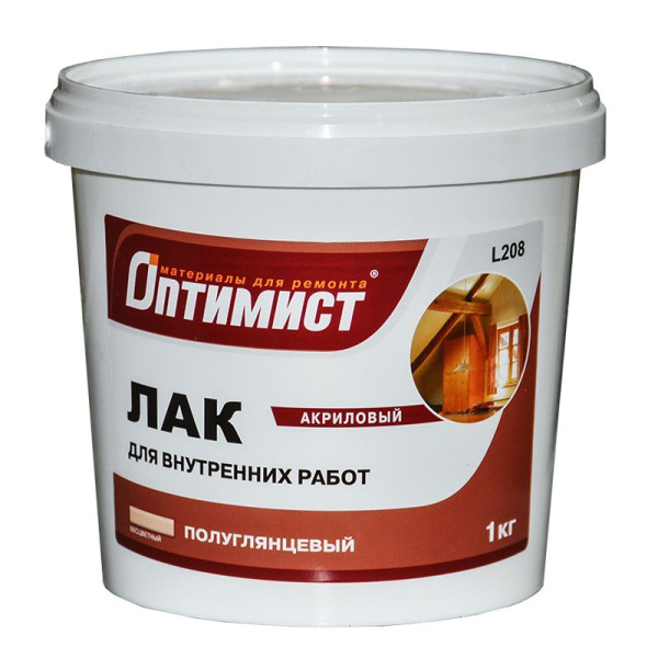 Лак акриловый для внутренних работ 1,0кг L208 п/г Оптимист