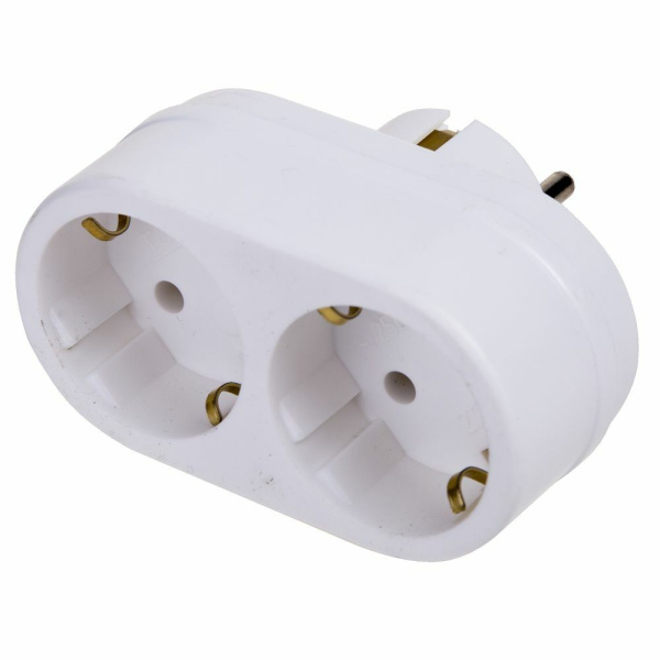 Разветвитель двойник 16А 2 гнезда с з/к беоый линейный Tokep Rexant