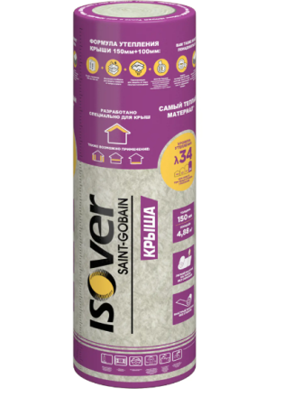 Минвата с/в 150х1200х4000мм 4,88 м2 Теплая Крыша Стронг Isover