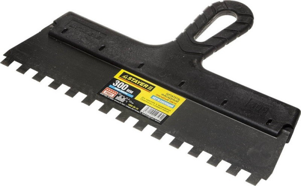 Шпатель зубчатый нержавеющий 300ммх0,3мм зуб 10х10мм Stayer